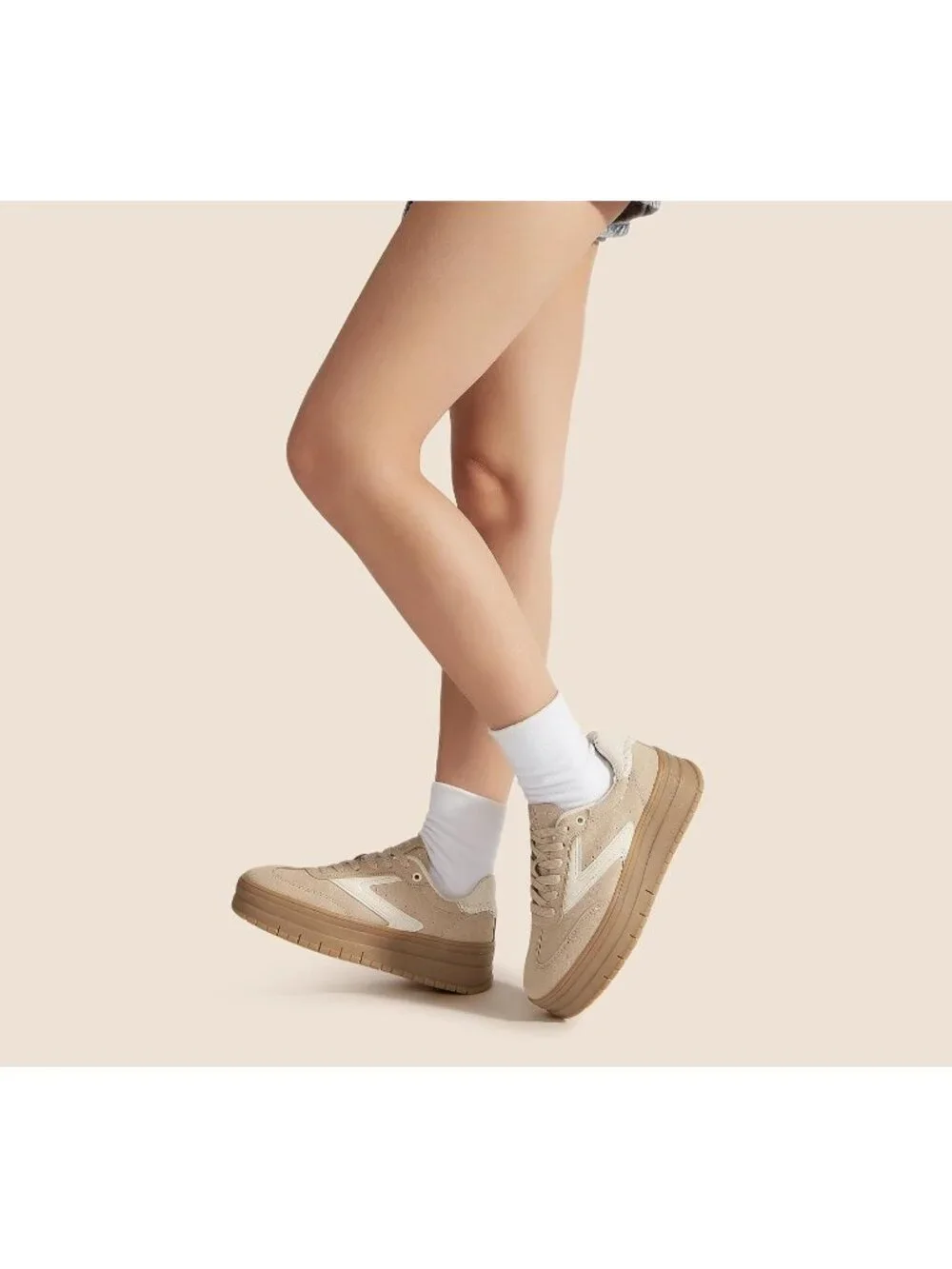 🆕Women's Khaki Platform Sneakers Gum Thick Sole Tennis Walking Shoes